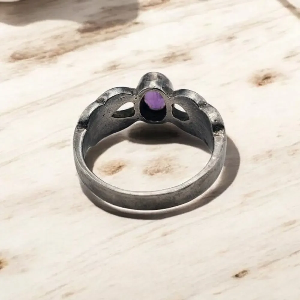 Amethyst and Marcasite Art Deco Sterling Silver 925 Vintage Ring US Size 8